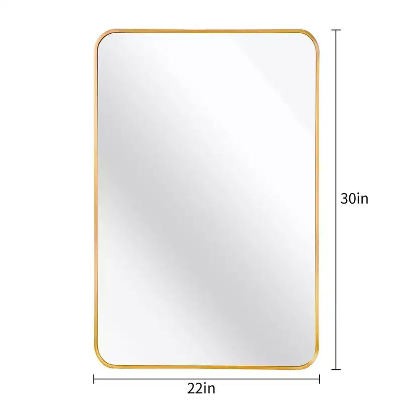 Specchio da Bagno Rettangolare Okak con Cornice in Alluminio, Specchio da Trucco con Angoli Arrotondati, Specchio da Parete per Soggiorno, Bagno