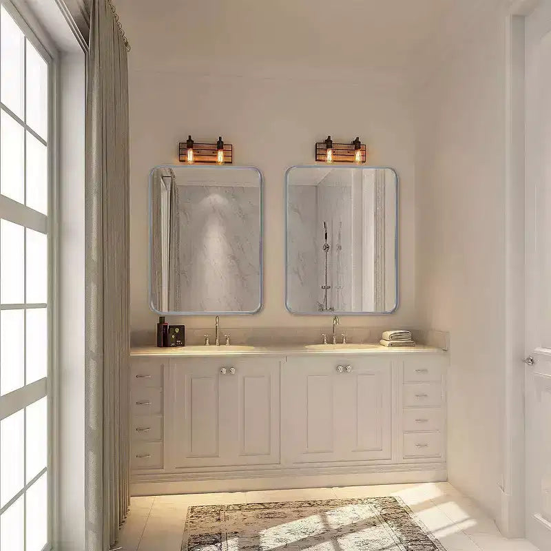 Specchio da Bagno Rettangolare Okak con Cornice in Alluminio, Specchio da Trucco con Angoli Arrotondati, Specchio da Parete per Soggiorno, Bagno