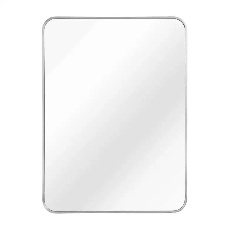 Specchio da Bagno Rettangolare Okak con Cornice in Alluminio, Specchio da Trucco con Angoli Arrotondati, Specchio da Parete per Soggiorno, Bagno