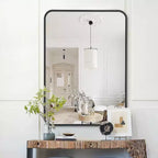Specchio da Bagno Rettangolare Okak con Cornice in Alluminio, Specchio da Trucco con Angoli Arrotondati, Specchio da Parete per Soggiorno, Bagno