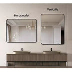 Specchio da Bagno Rettangolare Okak con Cornice in Alluminio, Specchio da Trucco con Angoli Arrotondati, Specchio da Parete per Soggiorno, Bagno