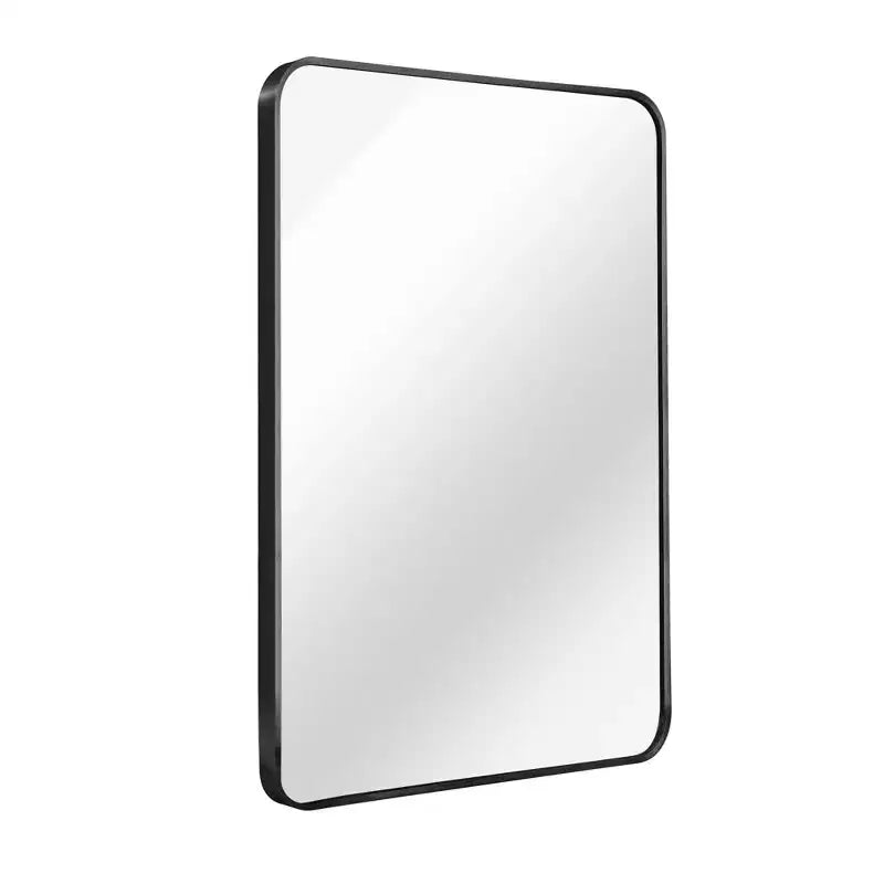 Specchio da Bagno Rettangolare Okak con Cornice in Alluminio, Specchio da Trucco con Angoli Arrotondati, Specchio da Parete per Soggiorno, Bagno