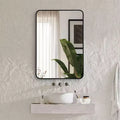 Okak Rectangle Bathroom Mirror with Aluminum Frame, Vanity Mirror with Arched Corned, Wall Mirror for Living Room, Bathroom