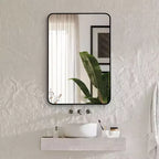 Okak Rectangle Bathroom Mirror with Aluminum Frame, Vanity Mirror with Arched Corned, Wall Mirror for Living Room, Bathroom