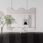 Okak 30X35IN Specchio da bagno a forma di onda moderna, specchio da parete con cornice in metallo, specchio da trucco per bagno, soggiorno, camera da letto