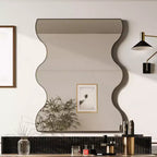 Okak 30X35IN Specchio da bagno a forma di onda moderna, specchio da parete con cornice in metallo, specchio da trucco per bagno, soggiorno, camera da letto