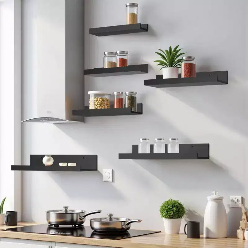FurnitureR Mensole Flottanti da Parete Set da 6, Scaffali in Legno per Esposizione e Contenimento per Bagno, Camera da Letto, Soggiorno, Cucina, Ufficio, Nero