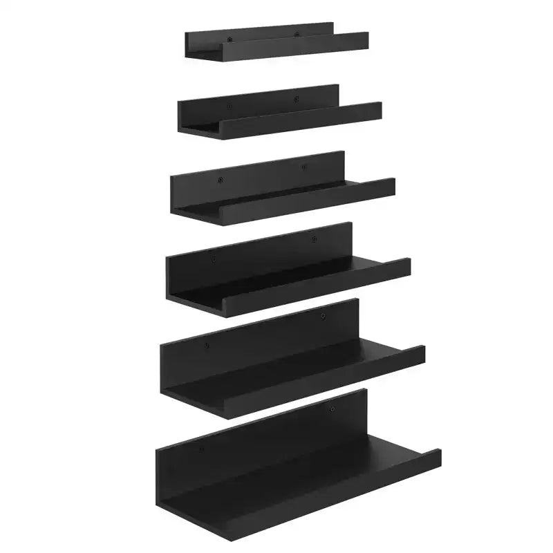 FurnitureR Mensole Flottanti da Parete Set da 6, Scaffali in Legno per Esposizione e Contenimento per Bagno, Camera da Letto, Soggiorno, Cucina, Ufficio, Nero