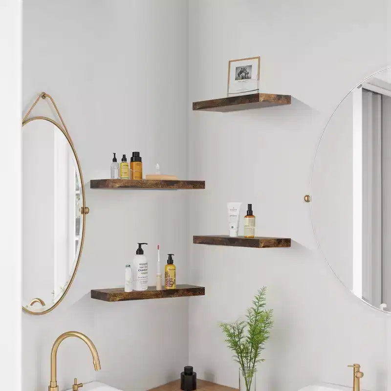 FurnitureR Mensole galleggianti a parete, 15,75 pollici di larghezza, in legno rustico decorativo, portaoggetti da parete, espositore invisibile a parete, marrone