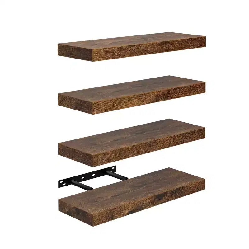 FurnitureR Mensole galleggianti a parete, 15,75 pollici di larghezza, in legno rustico decorativo, portaoggetti da parete, espositore invisibile a parete, marrone