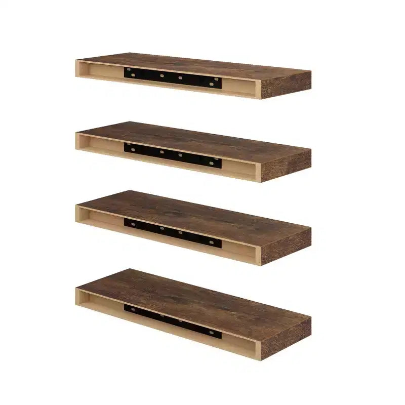 FurnitureR Mensole galleggianti a parete, 15,75 pollici di larghezza, in legno rustico decorativo, portaoggetti da parete, espositore invisibile a parete, marrone