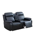 MAYEERTY Divano Reclinabile a Due Posti, Recliner a 2 Posti in Pelle Traspirante con Contenitore e Portabicchieri per Soggiorno, Nero