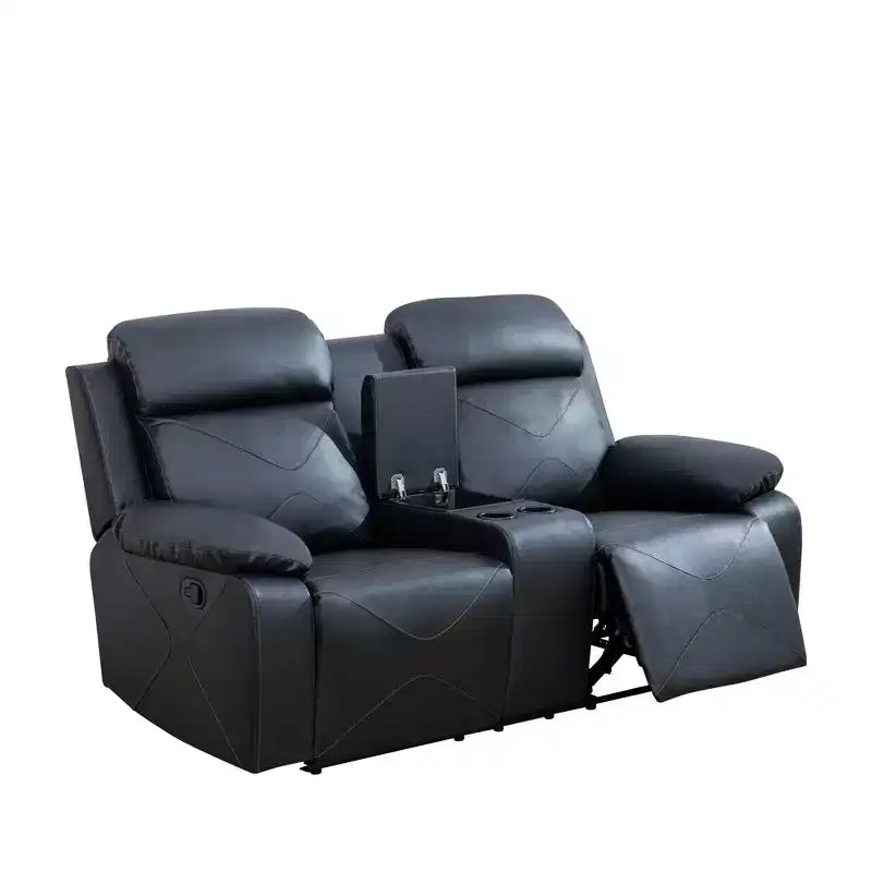 MAYEERTY Divano Reclinabile a Due Posti, Recliner a 2 Posti in Pelle Traspirante con Contenitore e Portabicchieri per Soggiorno, Nero