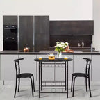 VINGLI Set da pranzo 3 pezzi per 2 persone, tavolo da cucina in legno e 2 sedie per piccoli spazi, struttura in metallo, portabottiglie, nero