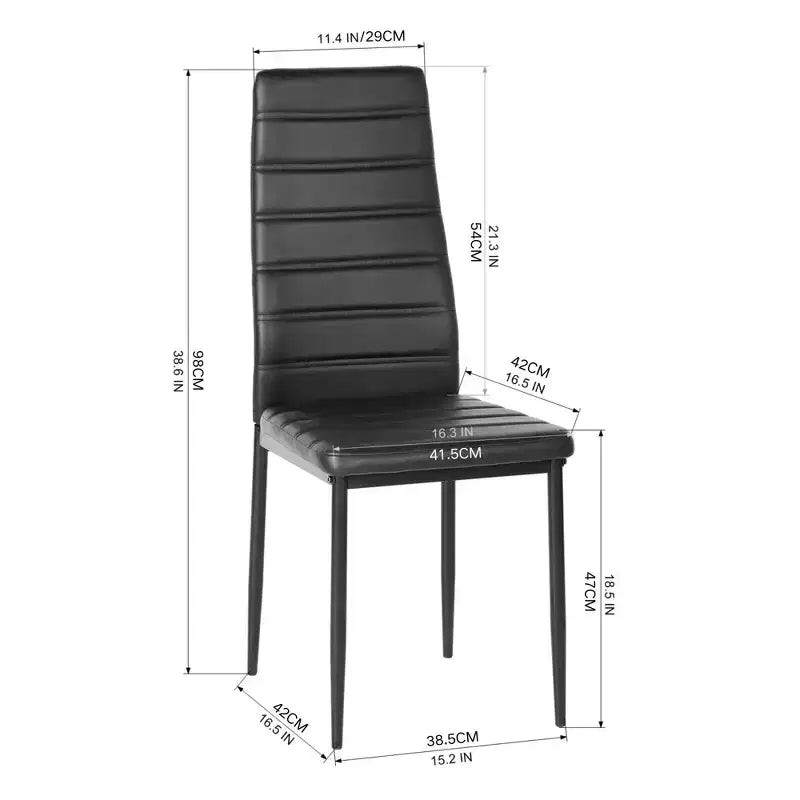 Sedie da pranzo FurnitureR in pelle PU, set da 4, sedie senza braccioli con schienale alto e struttura in metallo, ergonomiche per cucina, sala da pranzo, ufficio domestico, nere