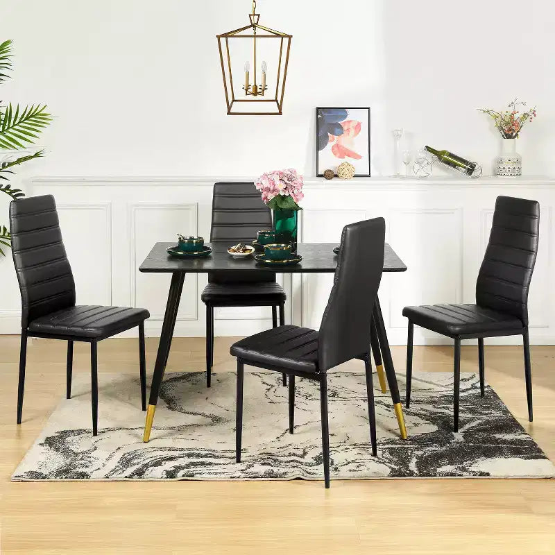 Sedie da pranzo FurnitureR in pelle PU, set da 4, sedie senza braccioli con schienale alto e struttura in metallo, ergonomiche per cucina, sala da pranzo, ufficio domestico, nere