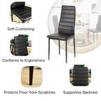 Sedie da pranzo FurnitureR in pelle PU, set da 4, sedie senza braccioli con schienale alto e struttura in metallo, ergonomiche per cucina, sala da pranzo, ufficio domestico, nere