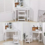 Set Scrivania e Sedia GustoWave per Bambini, Tavolo Studio Angolare in Legno con Libreria, Bacheca e Portapenne, Tavolo da Scrittura, Bianco