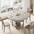 Tavolo da pranzo rotondo da 120 cm per 4 persone, tavolo da cucina in legno con ripiani portaoggetti e gambe in metallo in stile romano per sala da pranzo, cucina, soggiorno (solo tavolo)