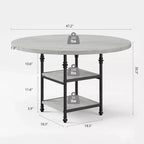 Tavolo da pranzo rotondo da 120 cm per 4 persone, tavolo da cucina in legno con ripiani portaoggetti e gambe in metallo in stile romano per sala da pranzo, cucina, soggiorno (solo tavolo)