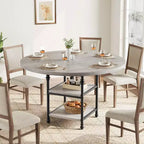 Tavolo da pranzo rotondo da 120 cm per 4 persone, tavolo da cucina in legno con ripiani portaoggetti e gambe in metallo in stile romano per sala da pranzo, cucina, soggiorno (solo tavolo)