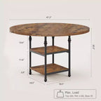 Tavolo da pranzo rotondo da 120 cm per 4 persone, tavolo da cucina in legno con ripiani portaoggetti e gambe in metallo in stile romano per sala da pranzo, cucina, soggiorno (solo tavolo)