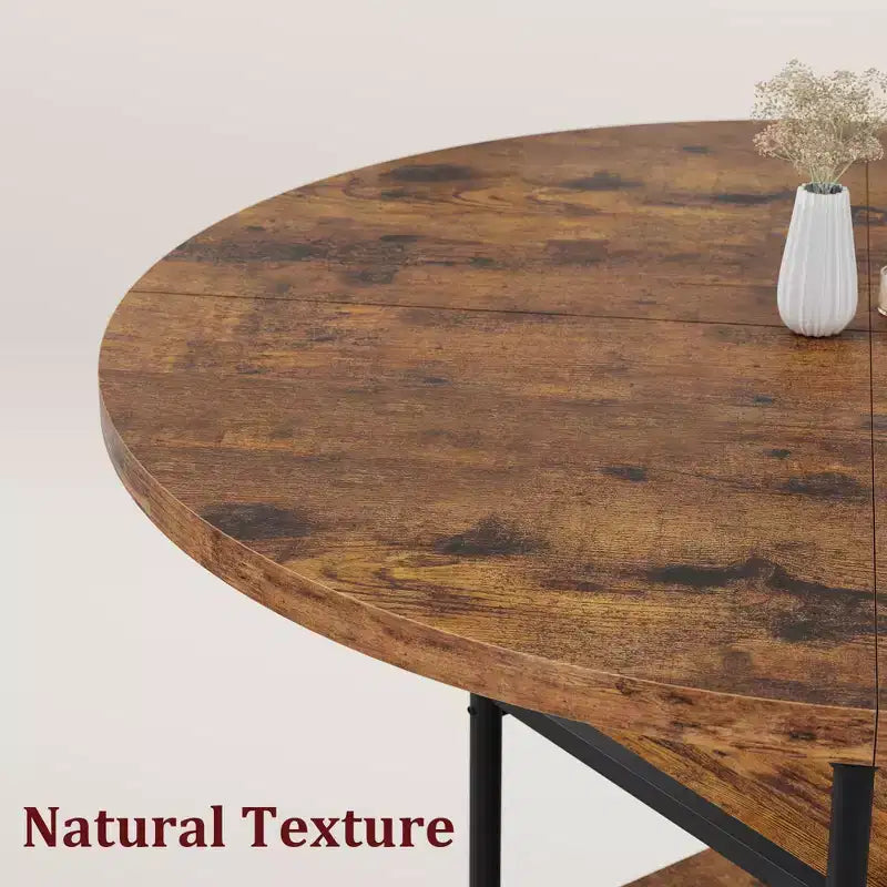 Tavolo da pranzo rotondo da 120 cm per 4 persone, tavolo da cucina in legno con ripiani portaoggetti e gambe in metallo in stile romano per sala da pranzo, cucina, soggiorno (solo tavolo)