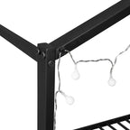 Letto a casetta in metallo per bambini, struttura letto a pavimento con mensole e luci per bambini e adulti