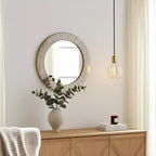 Round Mirror Textured Frame - Gold Metallic Finish - Modern Style for Home, Office, Bedroom, or Living Room Wall Decor