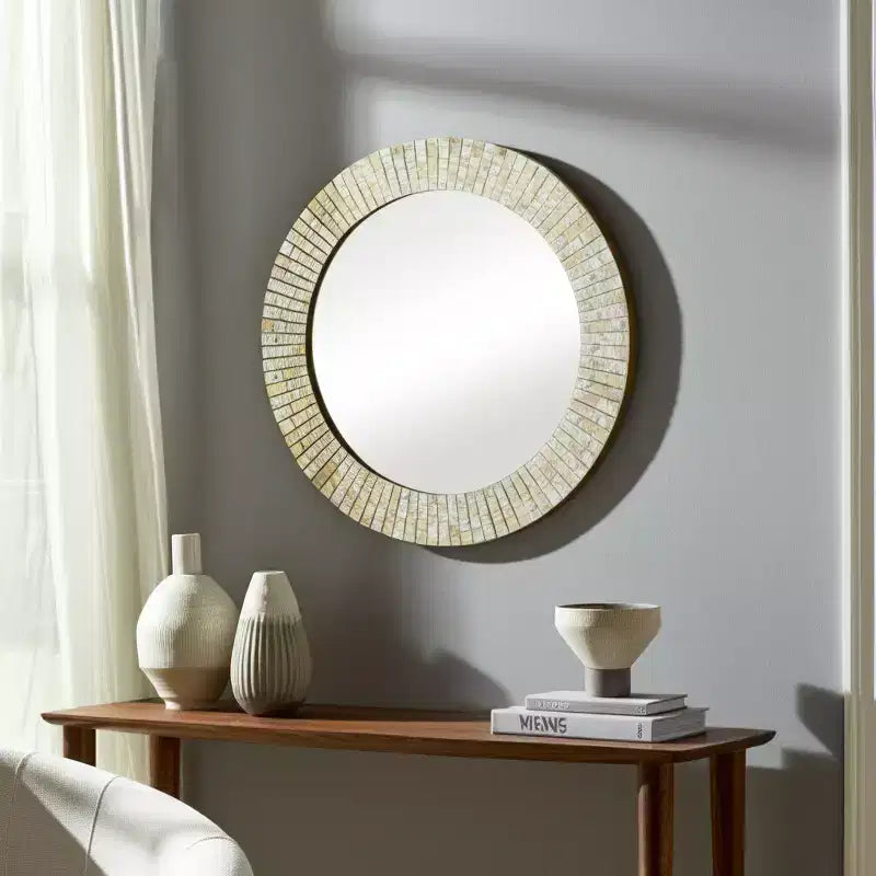 Specchio Rotondo con Cornice Testurizzata - Finitura Oro Metallizzato - Stile Moderno per la Decorazione di Pareti di Casa, Ufficio, Camera da Letto o Soggiorno