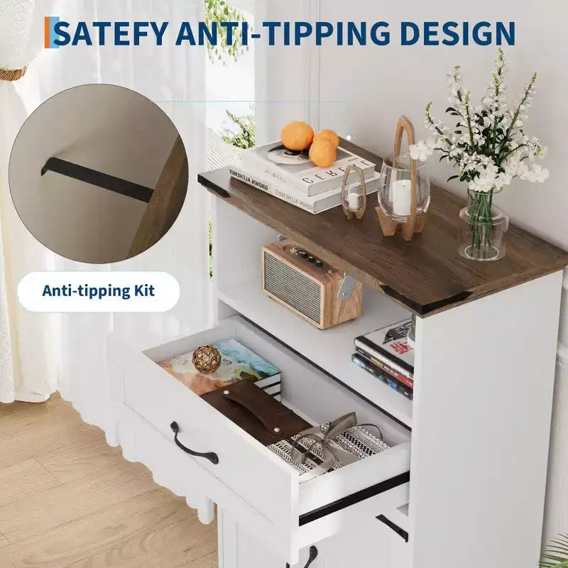 Mobile bagno da fattoria GustoWave con ante e cassetti, mobiletto indipendente con texture effetto legno