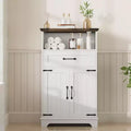 GustoWave Farmhouse Bathroom Cabinet with Doors and Drawers, Freestanding Storage Cabinet w/Wood Texture
