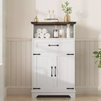 GustoWave Farmhouse Bathroom Cabinet with Doors and Drawers, Freestanding Storage Cabinet w/Wood Texture