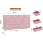 Comò a 12 cassetti, mobile TV da 155 cm con stazione di ricarica, grandi cassetti in legno per camera da letto, armadio, soggiorno, rosa