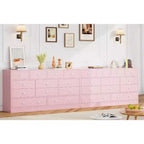 Comò a 12 cassetti, mobile TV da 155 cm con stazione di ricarica, grandi cassetti in legno per camera da letto, armadio, soggiorno, rosa