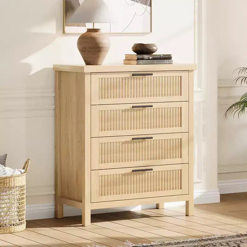COZONY Cassettiera con scanalature 4 cassetti Contenitore in legno ingegnerizzato Organizer per camera da letto Soggiorno Corridoio