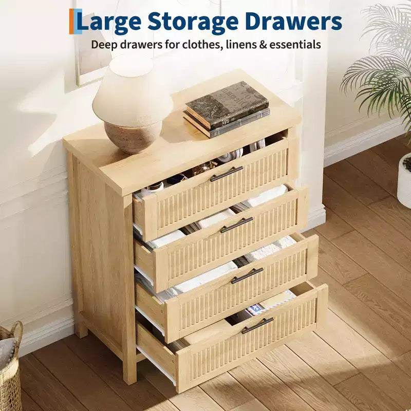 COZONY Cassettiera con scanalature 4 cassetti Contenitore in legno ingegnerizzato Organizer per camera da letto Soggiorno Corridoio