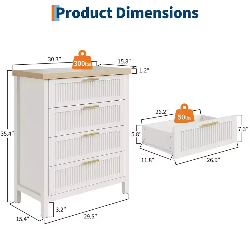 COZONY Cassettiera con scanalature 4 cassetti Contenitore in legno ingegnerizzato Organizer per camera da letto Soggiorno Corridoio