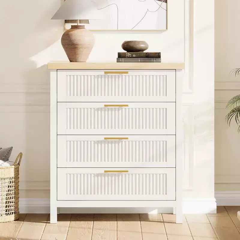 COZONY Cassettiera con scanalature 4 cassetti Contenitore in legno ingegnerizzato Organizer per camera da letto Soggiorno Corridoio