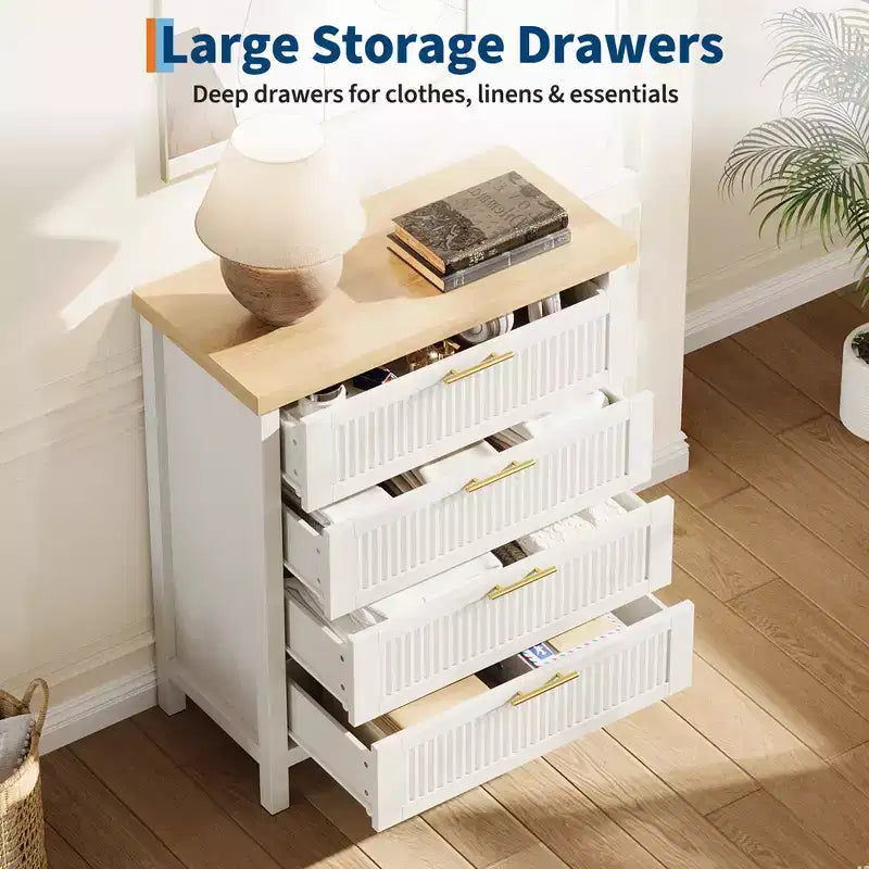 COZONY Cassettiera con scanalature 4 cassetti Contenitore in legno ingegnerizzato Organizer per camera da letto Soggiorno Corridoio