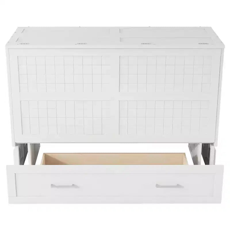 Letto a scomparsa Queen Size con cassetto contenitore, Letto a scomparsa con armadietto pieghevole e ripiani per Camera degli Ospiti, Camera da letto, Ufficio, Bianco
