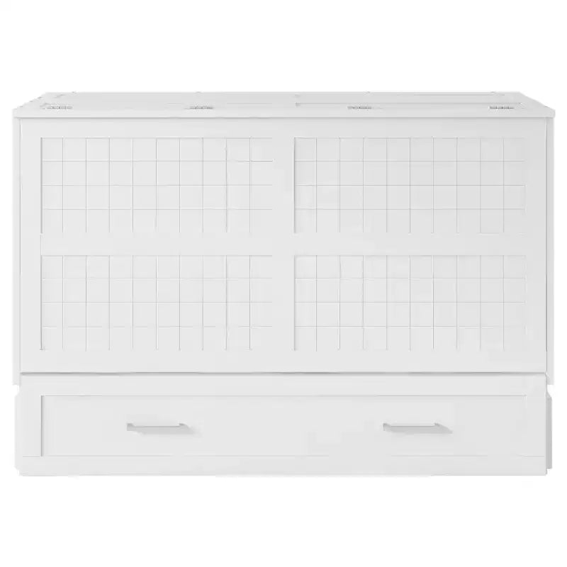 Letto a scomparsa Queen Size con cassetto contenitore, Letto a scomparsa con armadietto pieghevole e ripiani per Camera degli Ospiti, Camera da letto, Ufficio, Bianco