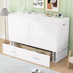 Letto a scomparsa Queen Size con cassetto contenitore, Letto a scomparsa con armadietto pieghevole e ripiani per Camera degli Ospiti, Camera da letto, Ufficio, Bianco