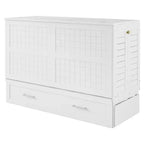 Letto a scomparsa Queen Size con cassetto contenitore, Letto a scomparsa con armadietto pieghevole e ripiani per Camera degli Ospiti, Camera da letto, Ufficio, Bianco