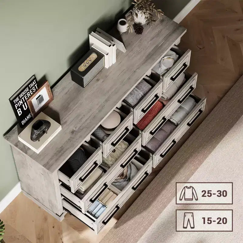 Cassettiera a 8 cassetti per camera da letto, comò in legno da 55w con maniglie in metallo, cassettiera grande porta TV, organizer per armadio, camera da letto