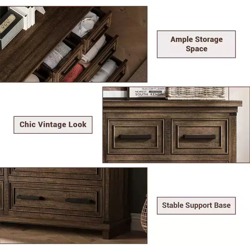 Cassettiera a 8 cassetti per camera da letto, comò in legno da 55w con maniglie in metallo, cassettiera grande porta TV, organizer per armadio, camera da letto