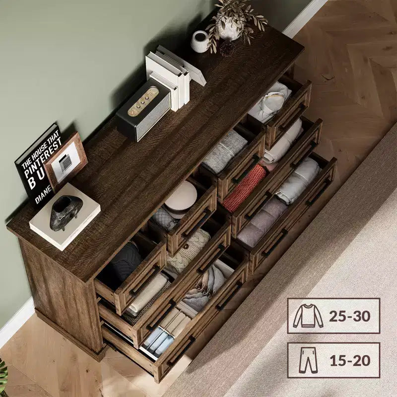 Cassettiera a 8 cassetti per camera da letto, comò in legno da 55w con maniglie in metallo, cassettiera grande porta TV, organizer per armadio, camera da letto