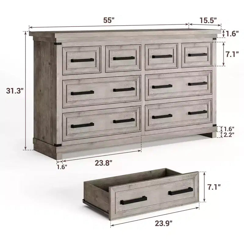 Cassettiera a 8 cassetti per camera da letto, comò in legno da 55w con maniglie in metallo, cassettiera grande porta TV, organizer per armadio, camera da letto