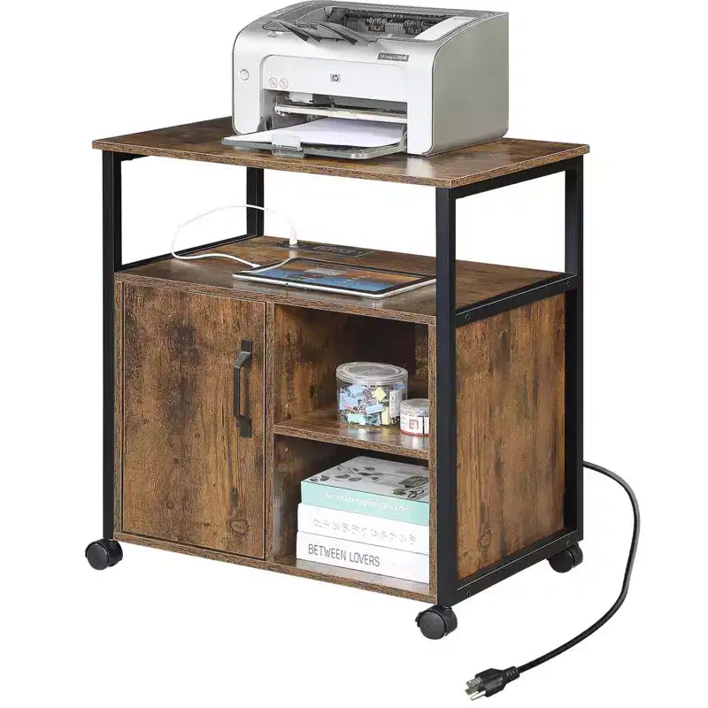 GDFStudio Flossie Mobiletto schedario in legno e metallo con porte di ricarica integrate
