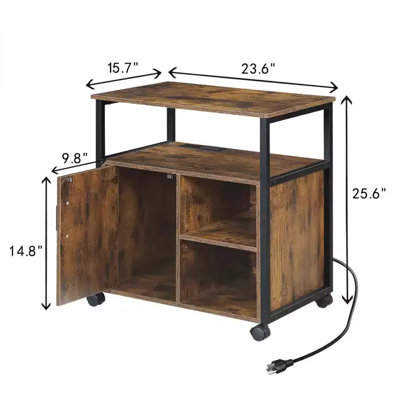 GDFStudio Flossie Mobiletto schedario in legno e metallo con porte di ricarica integrate
